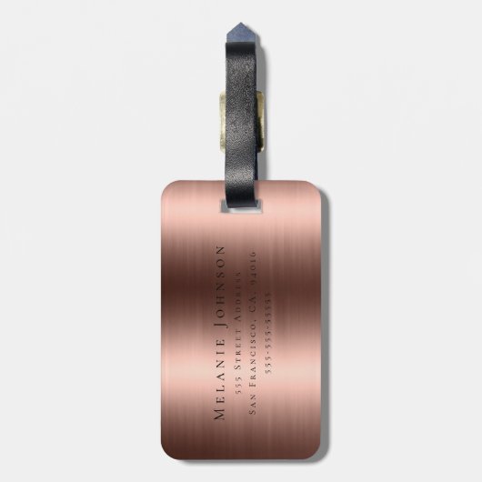 Monogrammed Faux Roos Gold Metallic Texture Bagagelabel (Achterkant verticaal)