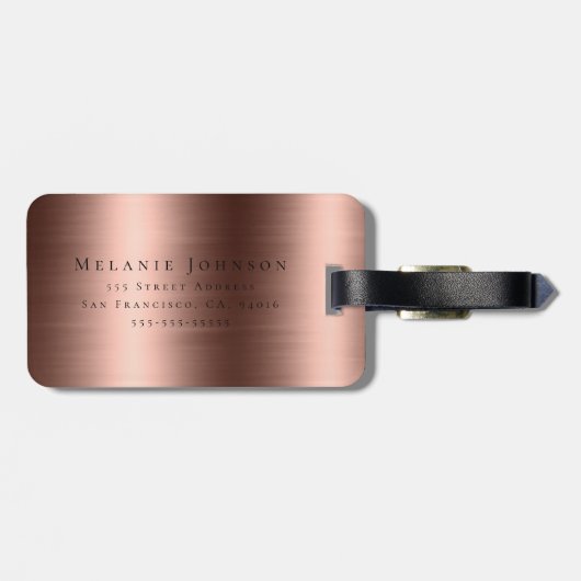 Monogrammed Faux Roos Gold Metallic Texture Bagagelabel (Achterkant horizontaal)