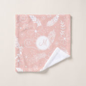 Monogrammed Feathers Flower Doodles roze ELKE kleu Bad Handdoek (Wasdoekje)