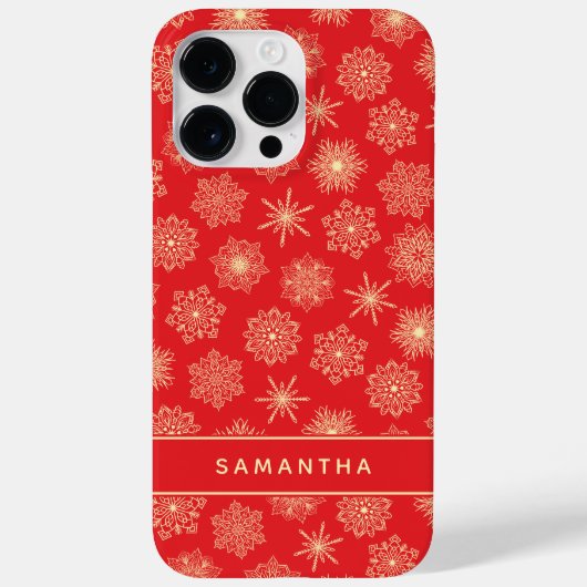 Monogrammed Feestelijke Rode Kerstmis Sneeuwvlokke Case-Mate iPhone Case (Achterkant)