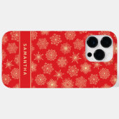 Monogrammed Feestelijke Rode Kerstmis Sneeuwvlokke Case-Mate iPhone Case (Achterkant (horizontaal))