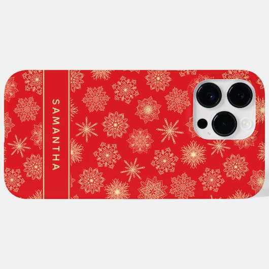 Monogrammed Feestelijke Rode Kerstmis Sneeuwvlokke Case-Mate iPhone Case (Achterkant (horizontaal))