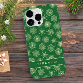 Monogrammed Feestelijke Sneeuwvlokken Groene Kerst Case-Mate iPhone Case