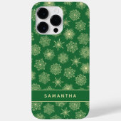 Monogrammed Feestelijke Sneeuwvlokken Groene Kerst Case-Mate iPhone Case (Achterkant)
