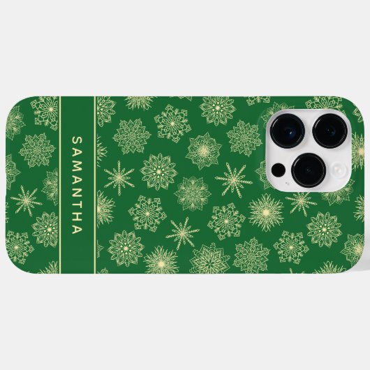 Monogrammed Feestelijke Sneeuwvlokken Groene Kerst Case-Mate iPhone Case (Achterkant (horizontaal))