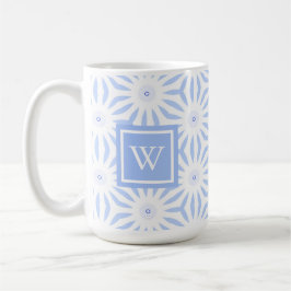 Monogrammed Feminine Elegant Blue Geometric  Koffiemok
