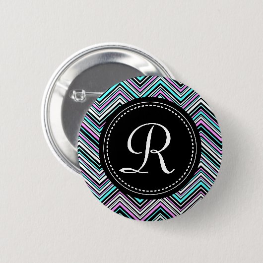 Monogrammed Feminine Tribal Chevron Pattern Ronde Button 5,7 Cm (Voorkant /achterkant)