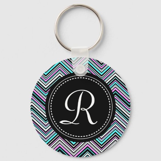 Monogrammed Feminine Tribal Chevron Pattern Sleutelhanger (Voorkant)