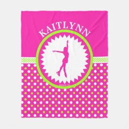Monogrammed Figuur Skater roze - Groene Polka-Stip Fleece Deken