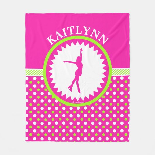 Monogrammed Figuur Skater roze - Groene Polka-Stip Fleece Deken (Voorkant)