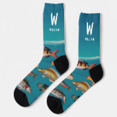 Monogrammed Fish Under Blue Ocean  Sokken (Links)