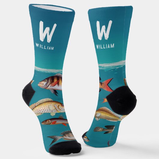 Monogrammed Fish Under Blue Ocean  Sokken (Gebogen)