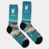 Monogrammed Fish Under Blue Ocean  Sokken (Rechts)