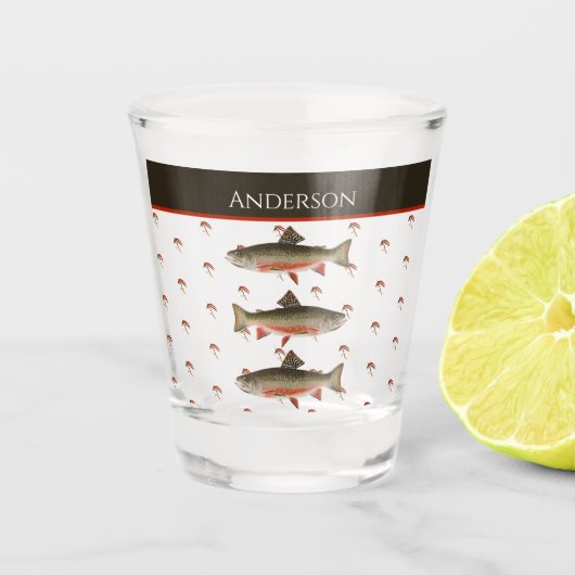 Monogrammed Fishermen Fly Fishing Brook Trout Shot Shot Glas (Voorkant)