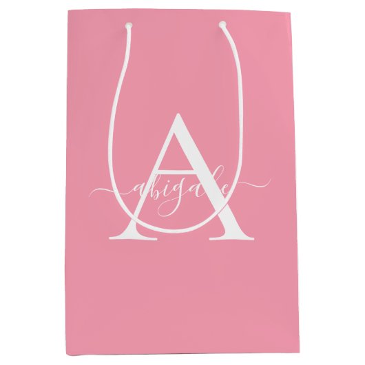 Monogrammed Flamingo Pink | Minimale legant Medium Cadeauzakje (Voorkant)