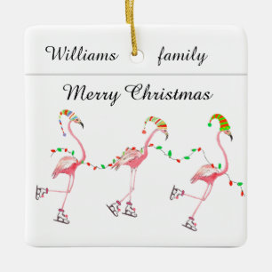 Monogrammed Flamingos Kerstversiering Keramisch Ornament