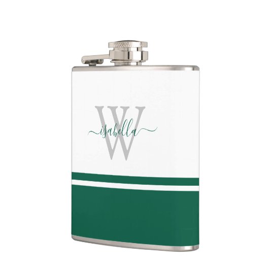 Monogrammed Flask Girly Modern Script Emerald Heupfles (Links)