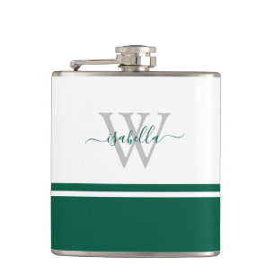 Monogrammed Flask Girly Modern Script Emerald Heupfles