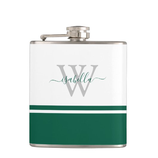 Monogrammed Flask Girly Modern Script Emerald Heupfles (Voorkant)