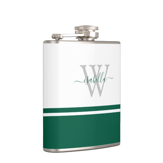 Monogrammed Flask Girly Modern Script Emerald Heupfles (Rechts)
