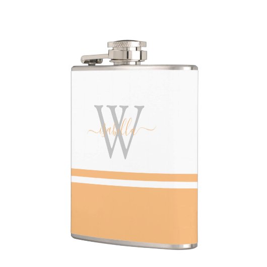 Monogrammed Flask Modern Script Peach Heupfles (Links)