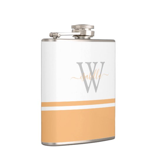 Monogrammed Flask Modern Script Peach Heupfles (Rechts)