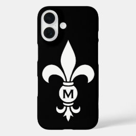 Monogrammed Fleur De Lis Eenvoudig Zwart-Wit iPhone 16 Hoesje