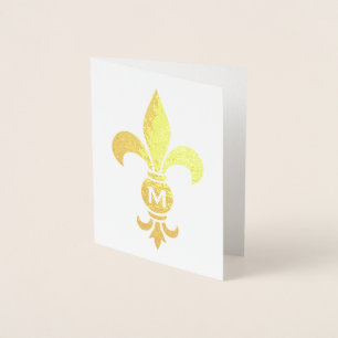 Monogrammed Fleur de Lis Eenvoudige moderne gevouw Folie Kaarten