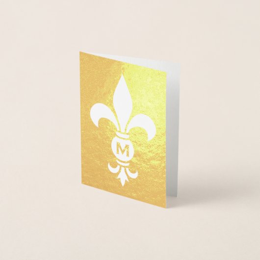 Monogrammed Fleur de Lis Elegant Gevouwen Nota Folie Kaarten (Voorkant)