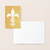 Monogrammed Fleur de Lis Elegant Gevouwen Nota Folie Kaarten (Display)