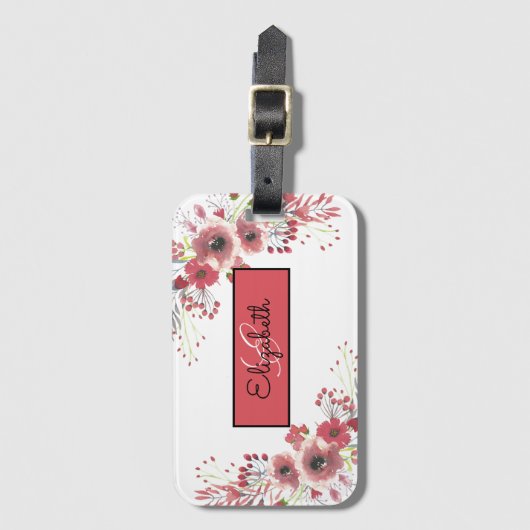 Monogrammed Floral Bagagelabel (Voorkant (verticaal))