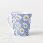 Monogrammed Floral Blue, Oranje, wit Latte Mok (Linkerhoek)
