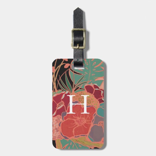 Monogrammed Floral Bohemian  Bagagelabel (Voorkant verticaal)