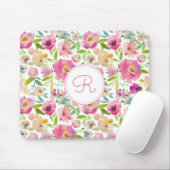 Monogrammed Floral Boho Pastel Waterverf Muismat (Met muis)