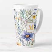 Monogrammed Floral Botanical Wildflowers  Latte Mok (Rechterhoek)