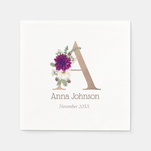 Monogrammed floral bouquet custom letter A Servet (Voorkant)