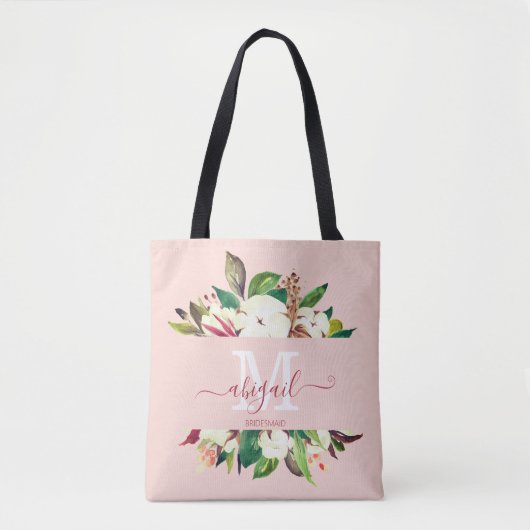  Monogrammed Floral Bridesmaid Tote Bag (Voorkant)