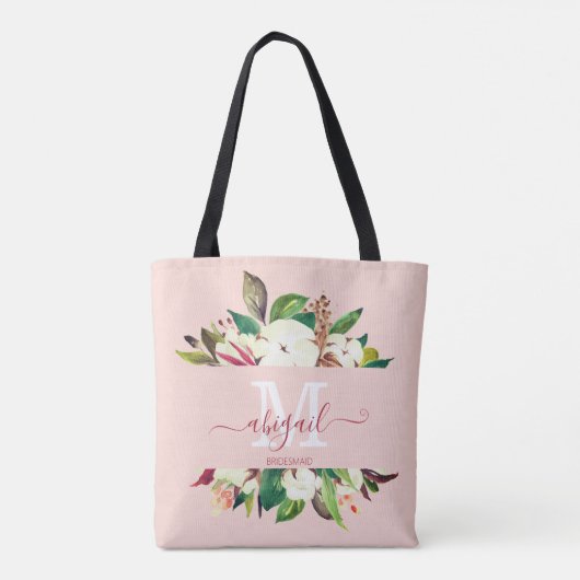  Monogrammed Floral Bridesmaid Tote Bag (Achterkant)