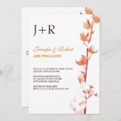 Monogrammed Floral Cotton Verloving Invitation Kaart (Voorkant / Achterkant)