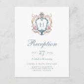  Monogrammed Floral Crest bruiloft receptie Informatiekaartje (Voorkant)