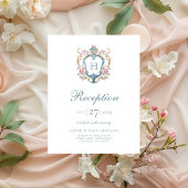  Monogrammed Floral Crest bruiloft receptie Informatiekaartje
