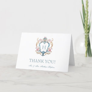  Monogrammed Floral Crest Wedding Bedankkaart