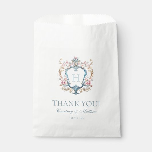  Monogrammed Floral Crest Wedding Bedankt Bedankzakje (Voorkant)