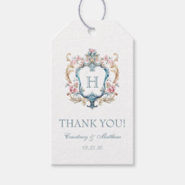 Monogrammed Floral Crest Wedding Bedankt Cadeaulabel