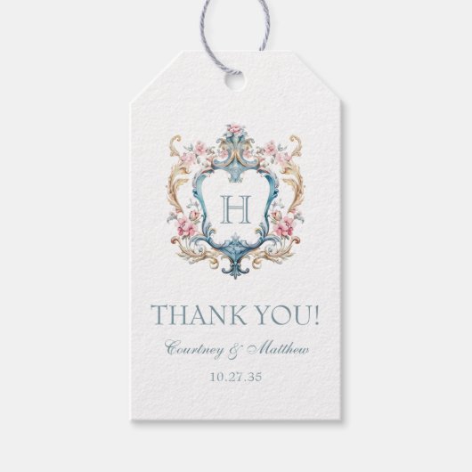  Monogrammed Floral Crest Wedding Bedankt Cadeaulabel (Voorkant)