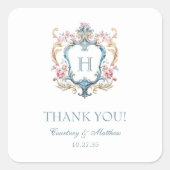  Monogrammed Floral Crest Wedding Bedankt Vierkante Sticker (Voorkant)