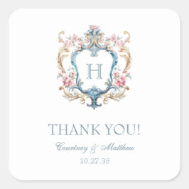 Monogrammed Floral Crest Wedding Bedankt Vierkante Sticker