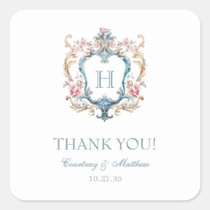  Monogrammed Floral Crest Wedding Bedankt Vierkante Sticker