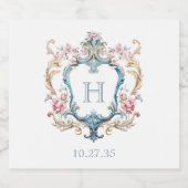 Monogrammed Floral Crest Wedding Bier Etiket (Enkel label)