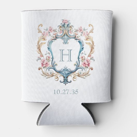  Monogrammed Floral Crest Wedding Blikjeskoeler (Voorkant)